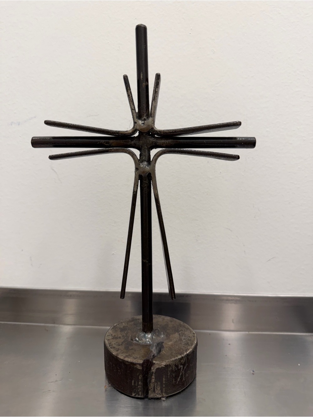 Abstract Metal Cross Figurine Sculpture w/ Felt Bottom signed by Keith Pannell